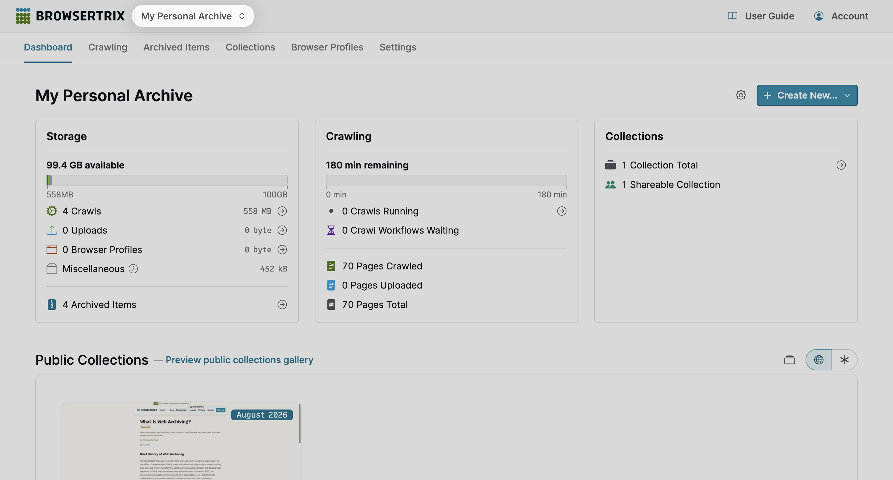 Browsertrix dashboard with org selector highlighted